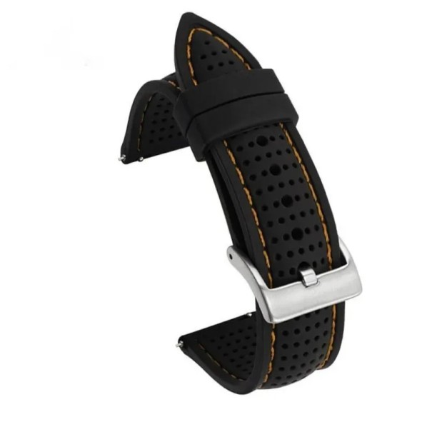 Klockarmband 20 mm Mjukt silikon gummi sport vattentåligt andningsbart band med snabbkoppling och silverspänne för de flesta platta svart-orange