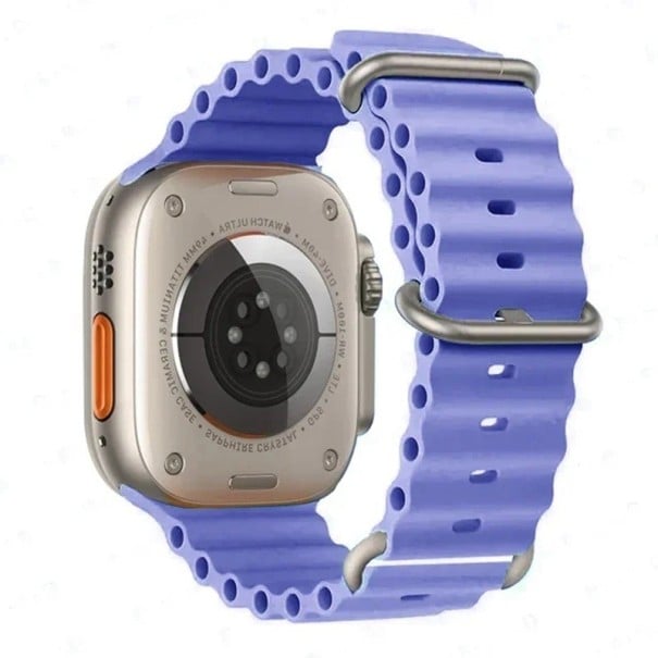 Silikonový řemínek 46 mm pro Apple Watch S10 Voděodolný pásek s titanovou přezkou Nastavitelná smyčka a vícepolohové zapínání tmavě fialová