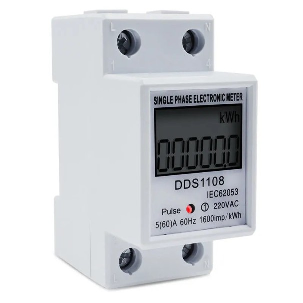 Enfasig elmätare för DIN-skena 79 x 36 x 43 cm LCD digital energimätare KWh 220 V 60 A 50 Hz wattmeter 1