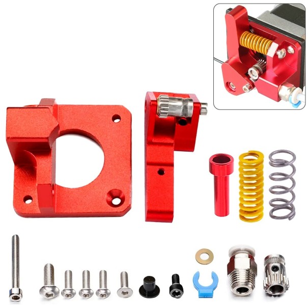 Aluminium matande extruder med dubbel tandning och fjäder, röd variant, exakt matning av filament 1