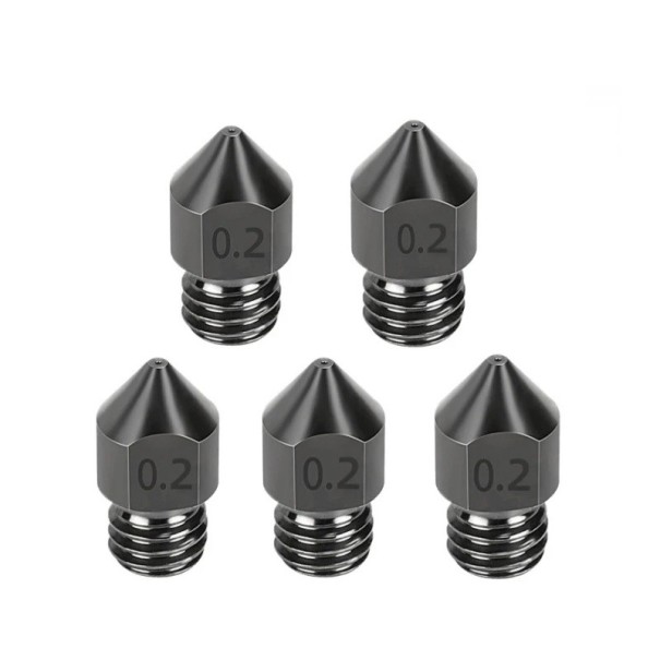 Sats med 5 st härdade stålmunstycken 0,2 mm M6 för filament 1,75 mm Fint munstycke för detaljerad 3D-utskrift Exakta reservmunstycken 1