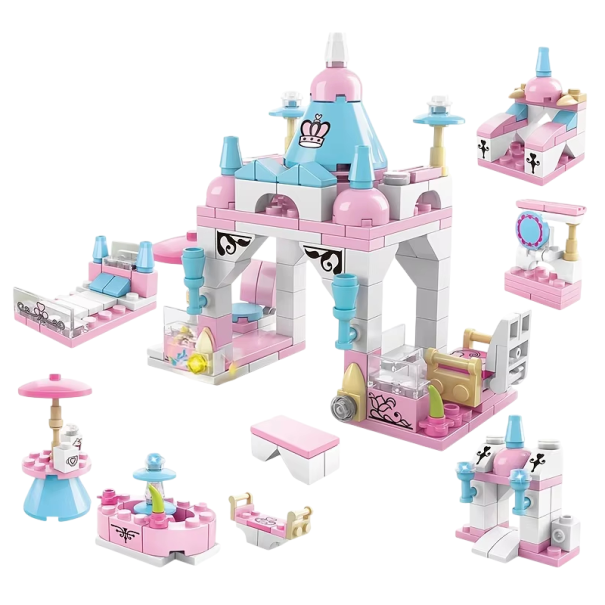 Construction de château pour princesses 13 x 6.6 x 11 cm Château fort pour filles 6 en 1 Construction créative avec tours et accessoires 1