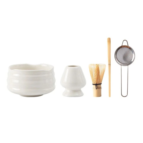 Set japonez pentru ceai matcha 5 piese Set ceramic cu bol, băț de amestecat, linguriță, sită și suport 1