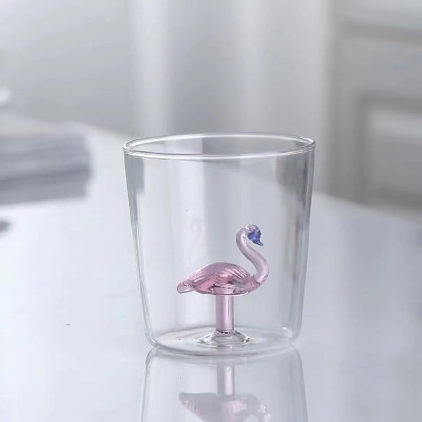 3D glas 200 ml 8,5 x 8 cm med flamingomotiv Original dekorativt glas för drycker för vardagligt bruk 1