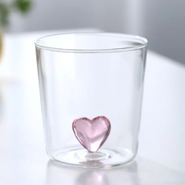 3D glas 200 ml 8,5 x 8 cm med hjärtmotiv Original dekorativt dricksglas för dagligt bruk 1