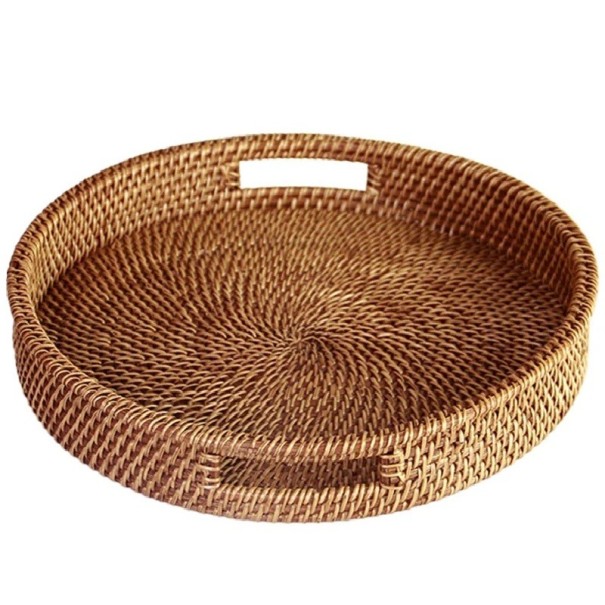 Handvävd rund förvaringskorg 35 x 6 cm Låg dekorativ box för småsaker nycklar kosmetik organisation av hemmet 1