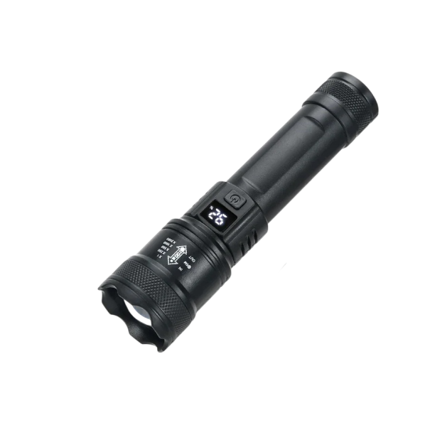 Tehokas LED-taskulamppu 2000 lm 15 x 4 cm Lataava USB-taktiikkavalo zoomilla ja näytöllä retkeilyyn ja hätätilanteisiin 1