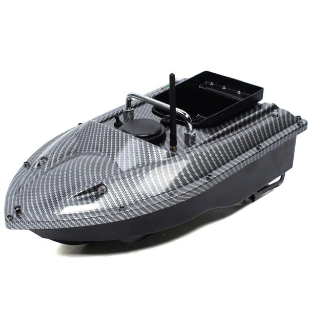 Čierna RC zavážacia loďka na návnady 54 x 27 x 21 cm GPS riadenie Dosah 500 m LED nočné svetlá Kapacita 1,5 kg 1