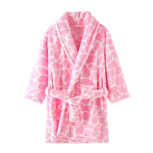 Barnens plyschbadrock unisex med snörning Vit barnbadrock med rosa prickar i bomull och polyester 12