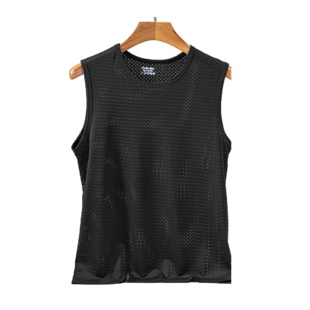 Pánské sportovní tílko Jednobarevné provedení Výstřih do O Prodyšný polyester Lehký funkční materiál Na fitness a běh černá M