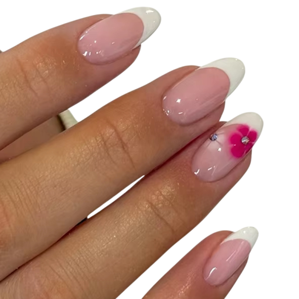 Oval fransk stil 24 st Bärbara konstnaglar för kvinnor och flickor DIY-set med lim och fil Elegant manikyr 1