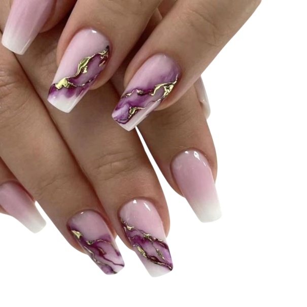 Marmorinspirerad uppsättning 24 st akrylnaglar Coffin form Mellan längd Eleganta nageltips för modern manikyr 1