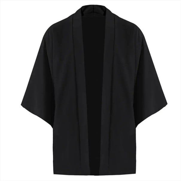 Herr kimono skjorta Enfärgad design Polyester Lätt lös passform för stadens stil och vardagligt bruk svart XS