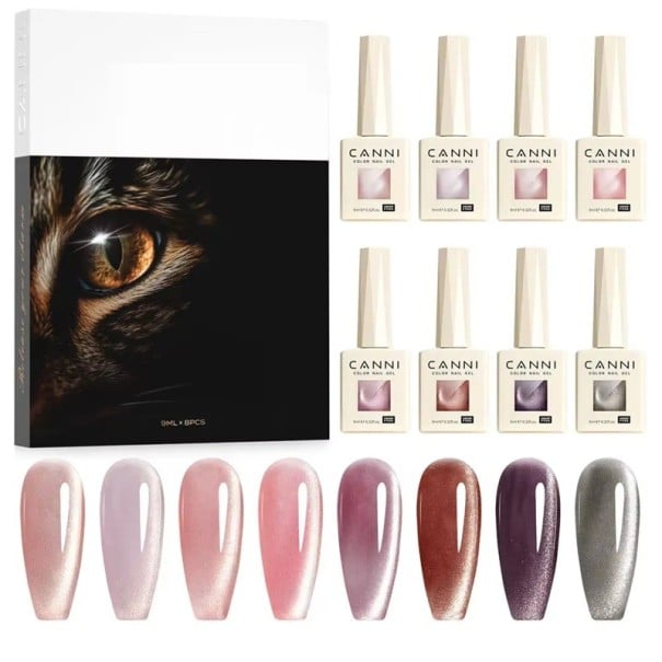 Set de 8 vernis en gel 9 ml effet œil de chat UV LED durcissable longue tenue SANS HEMA 1