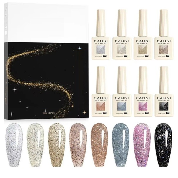 Collection brillante de vernis en gel 8 pcs 9 ml Effet pailleté magnétique Kit durcissable UV LED pour manucure en salon et à domicile SANS HEMA 1