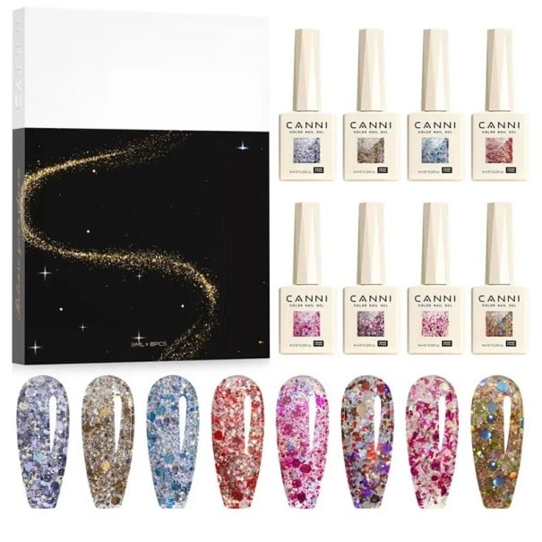 Ensemble de vernis à ongles en gel brillants 8 pcs 9 ml Effet scintillant magnétique UV LED durcissable manucure professionnelle SANS HEMA 1