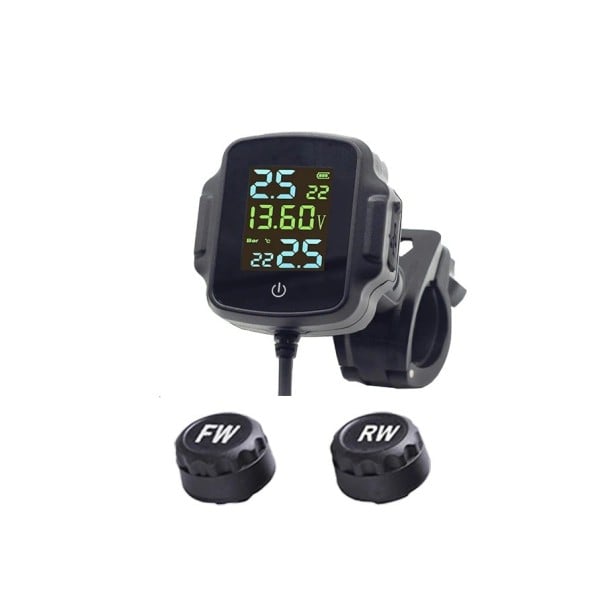 Sada snímače tlaku pneumatik pro motocykl, 5,8 x 5,4 x 2,6 cm Monitor tlaku a teploty kol s displejem USB výstup 1