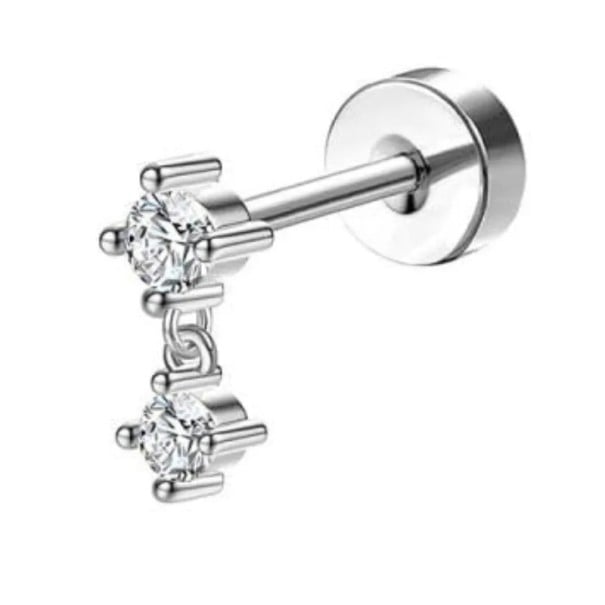 Silverpiercing med två hängande diamanter 0,8 mm x 6 mm x 10 mm kirurgisk rostfri stålörhängen för känsliga öron 1