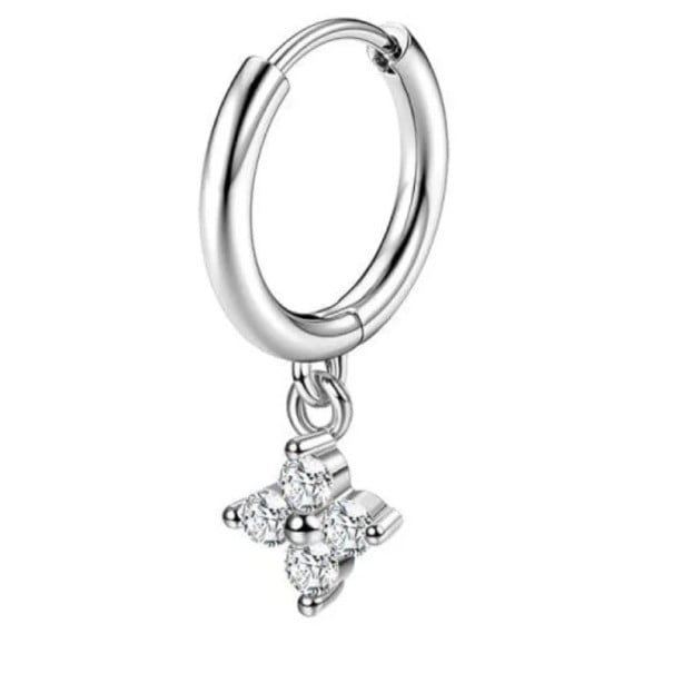 Silver ring piercing med diamant hänge 0,8 mm x 6 mm x 10 mm i kirurgisk rostfritt stål för känsliga öron 1