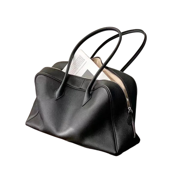 Damskaxväska 32 x 12 x 20 cm Äkta nötköttsläder Kompakt läderhandväska för vardagligt bruk Stilig accessoar svart
