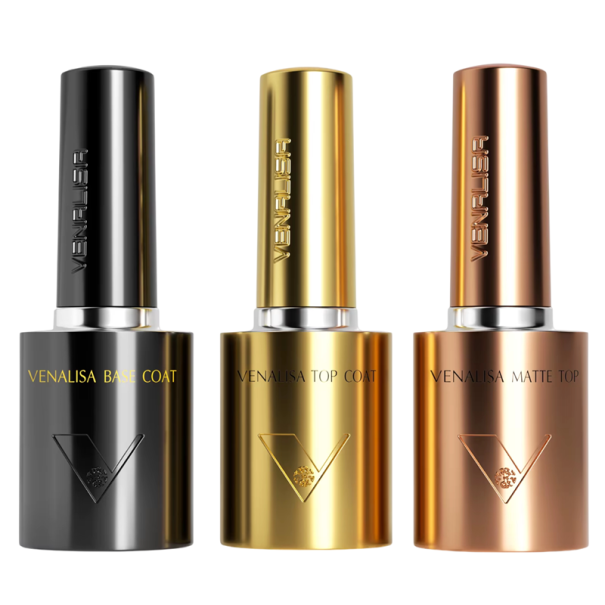 Ensemble de vernis à ongles de base et de deux vernis UV de finition 3×10 ml brillant et mat sans HEMA TPO pour lampes LED et UV 1