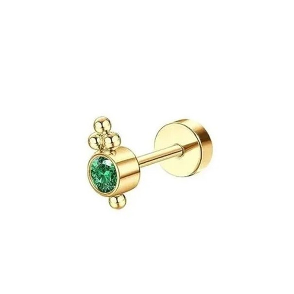 Guldpiercing med grön diamant och kulor 6 x 5 x 0,8 mm Kirurgiskt stål Elegant guldpiercing med färgglad detalj 1