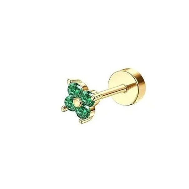 Guldpiercing grön blomma 6 x 5 x 0,8 mm Kirurgisk stål Fin elegant piercing med blommotiv 1