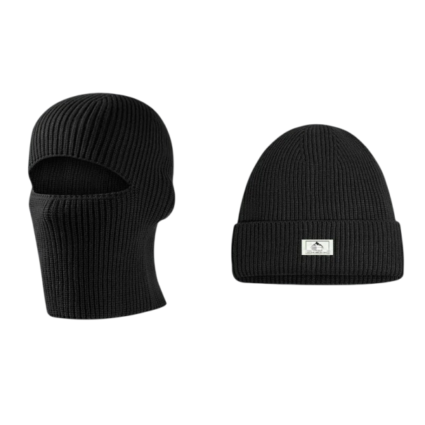 Vinterstickad balaclava 2 i 1 huvudomkrets 50–60 cm Fällbar till mössa Polyester Varm universell huvudskydd svart
