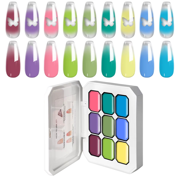 Palette de 9 gels de peinture de transition pour ongles UV LED dans une boîte pour ombré et nail art précis 1