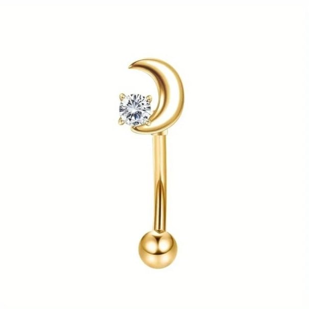 Zlatý piercing z nerezové oceli 8 x 1,2 mm Měsíc s diamantem Jemný dekorativní šperk do nosu ucha 1