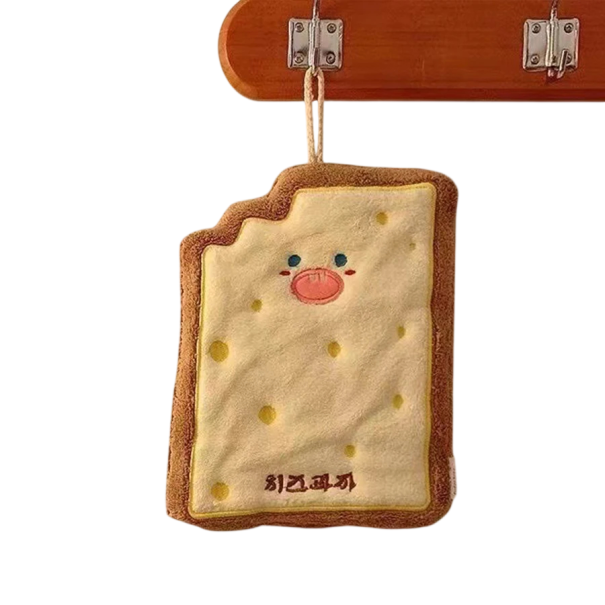 Toalla de baño 22 x 16,5 cm En forma de galleta con cara para niños Toalla con asa Ribete amarillo Paño de cocina 1