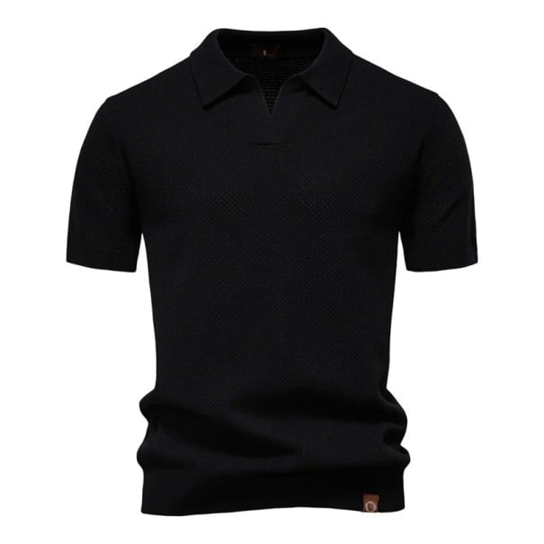 Herrpolotröja kort ärm med krage Enfärgad elegant t-shirt i polyester och viskos för vardagsbruk svart M