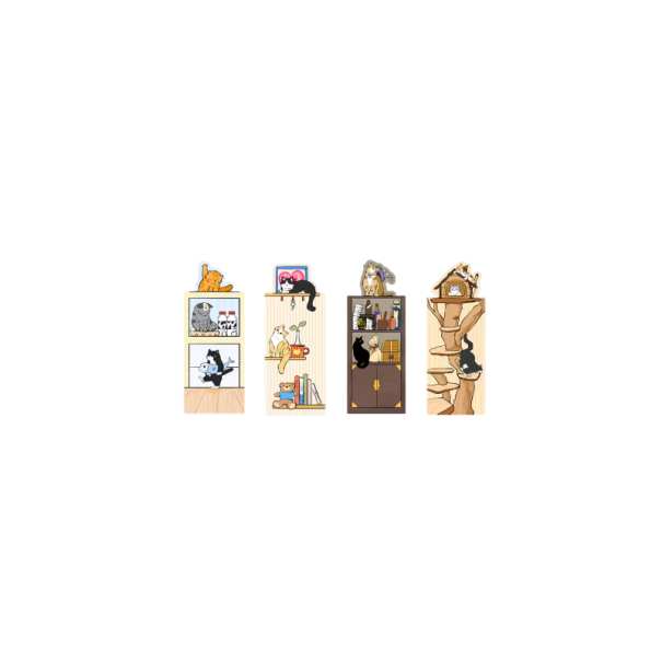 Sats 4 st magnetisk bokmärke 7,9 x 3 cm vikbar form katt illustrativt motiv bibliotek 1