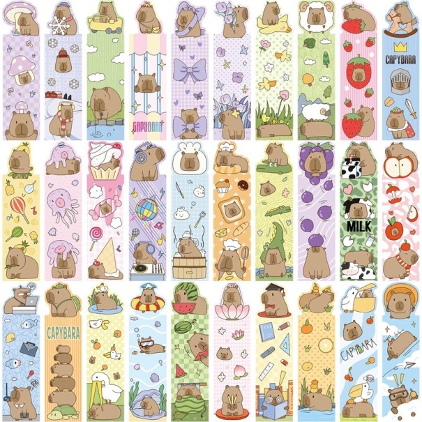 Set med 30 st pappersbokmärken 15 x 4 cm illustrationer av kapybaror lekfulla djur- och föremålsmotiv 1