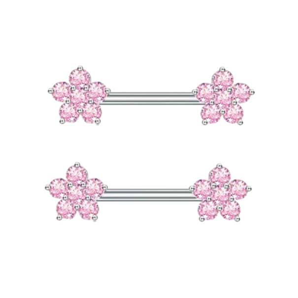 Blommigt par av bröstvårtspiercingar storlek 1,6 mm Glänsande kroppspiercing för kvinnor och flickor Fint design med kvinnligt motiv 1