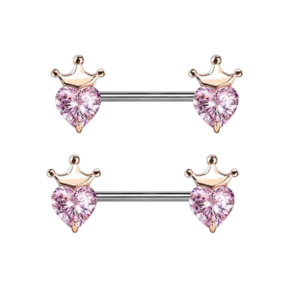 Kunglig hjärtmotiv med krona Glänsande par bröstvårtsdekorationer för kvinnor och tjejer Elegant kroppssmycke Piercing 1,6 mm 1