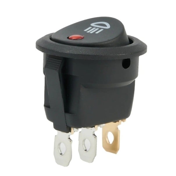 Kolébkový spínač 23x23 mm, Materiál ABS, DC 12V 20A, Černé pouzdro, Červená LED 1