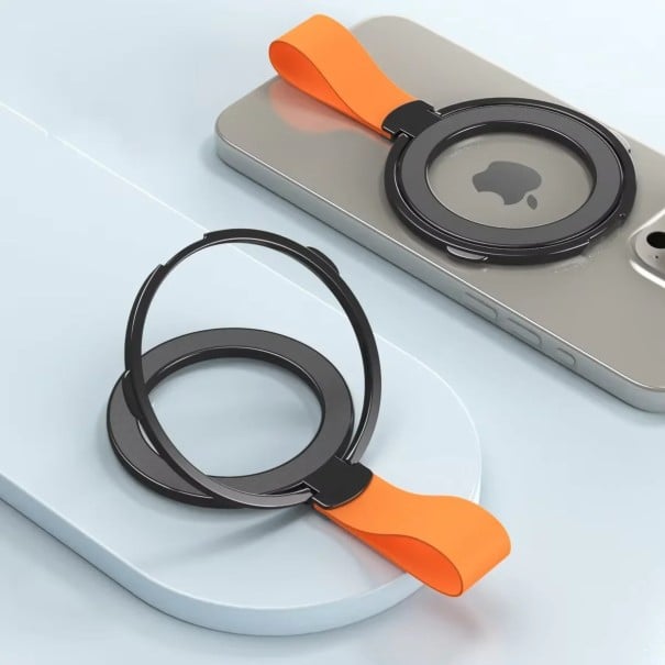 Univerzální magnetický stojánek na telefon Kroužek s oranžovým řemínkem Držák na mobil pro iPhone Pro Max Plus Samsung černá