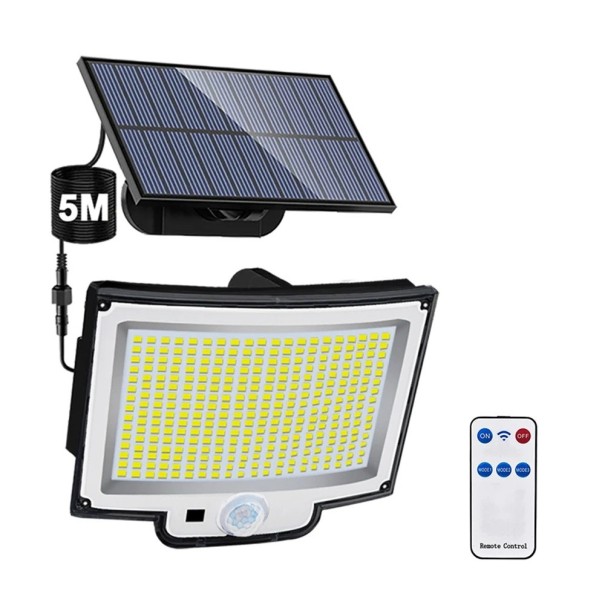 Solärt LED säkerhetsljus 318 LED 5 m kabel PIR sensor IP65 5 V utomhus väggbelysning trädgård gård 1
