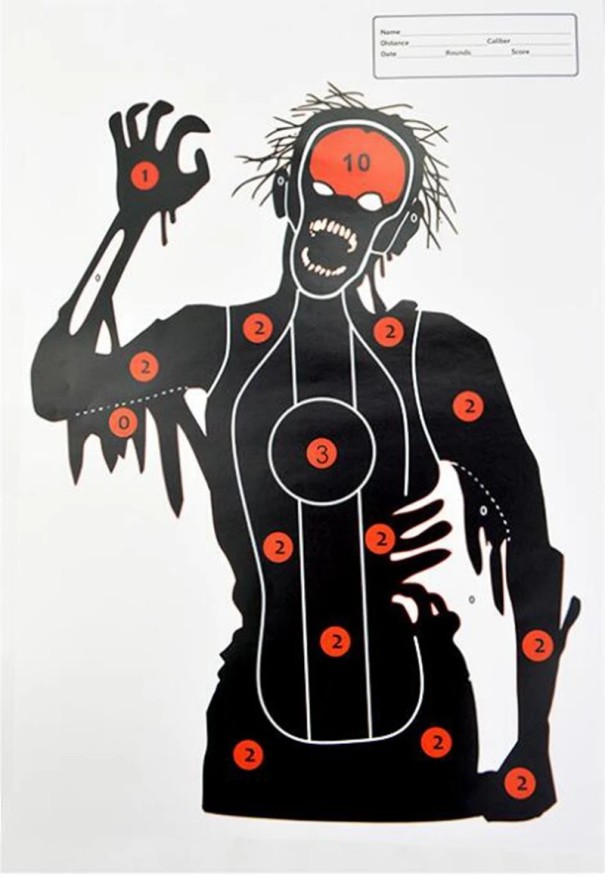 Pappersmål zombie siluett 45 x 32 cm Numrerade poängzoner för träning av precision och skjutningens hastighet 1