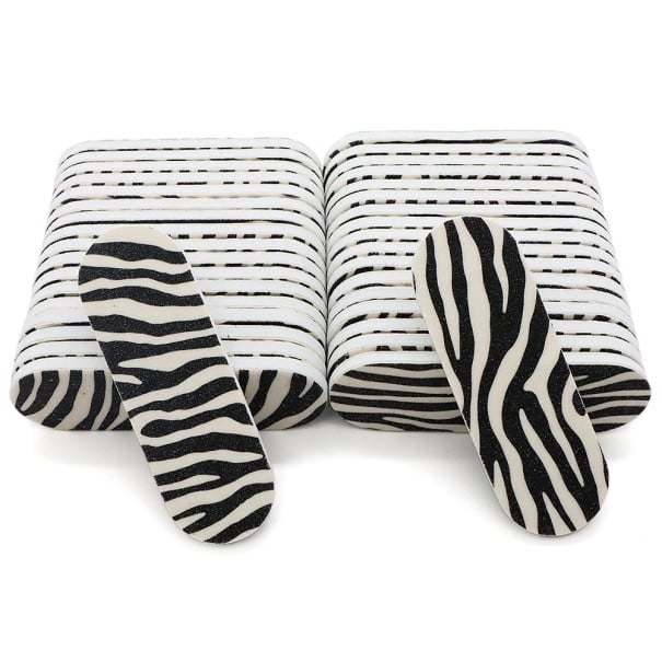 50 ks Pilník na nehty 6 x 1,9 cm Zebra motiv Brusný papír EVA houbička Mini jednorázový pilník Manikúra pedikúra 1