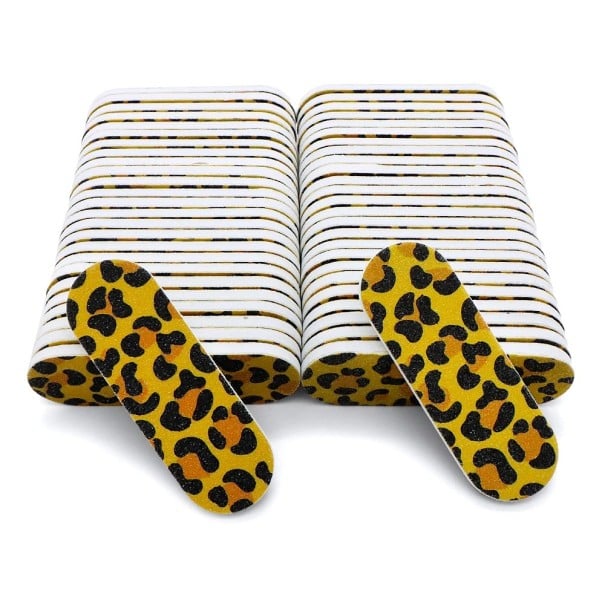 50 ks Pilník na nehty 6 x 1,9 cm Leopardí motiv Brusný papír EVA houbička Mini jednorázový pilník Manikúra pedikúra 1