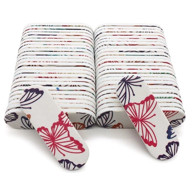 50 ks Pilník na nehty 6 x 1,9 cm Motiv motýl Brusný papír EVA houbička Mini jednorázový pilník Manikúra pedikúra 1