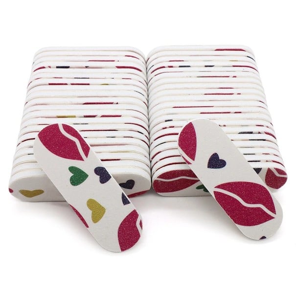 50 ks Pilník na nehty 6 x 1,9 cm Motiv rty a srdíčka Brusný papír EVA houbička Mini jednorázový pilník Manikúra pedikúra 1