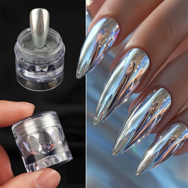 Holografisk Neglepulver Guld, Sølv Pulver til Negle Glitter Effekt til Manicure Nail Art sølv