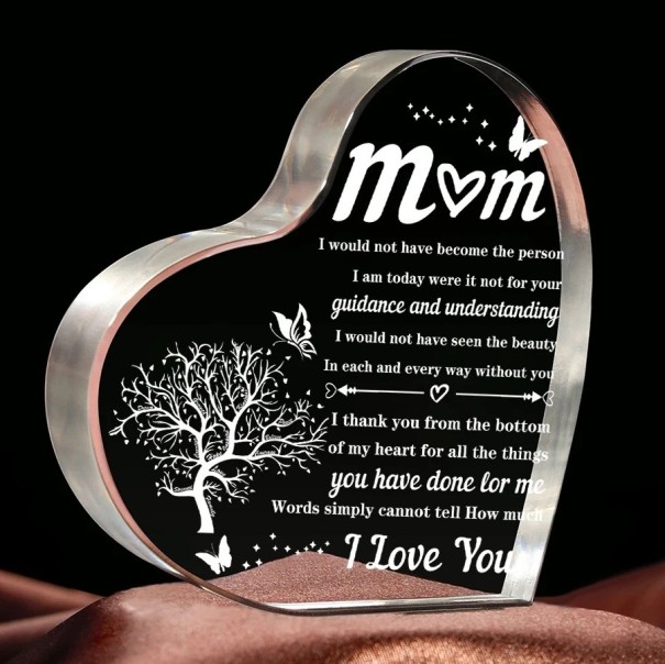 Akrylhjärta Transparent dekoration med livets träd och text för mamma Elegant lyxig minnesgåva av kärlek 1