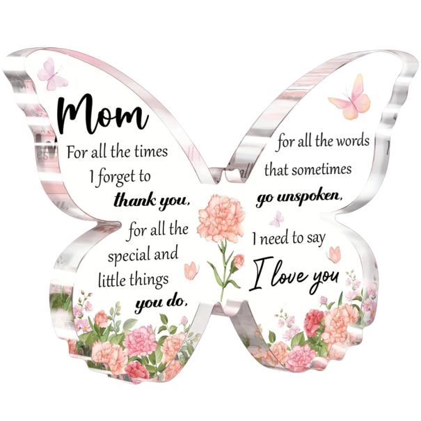 Akryldekoration fjäril 12 x 8 x 1 cm Transparent utförande med rosor och text för mamma Elegant lyxig present från barnen av kärlek 1