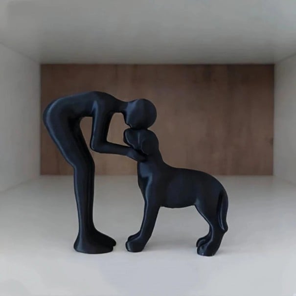 Figurine en plastique abstraite avec motif d'homme et de chien 9 x 10,6 cm Art moderne pour décoration intérieure noir