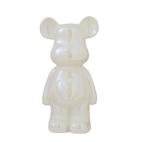 Keramisk björnskulptur 17 x 9,5 x 6 cm Glänsande yta Dekorativ figur Modern inredningsdekoration för bord hylla vit