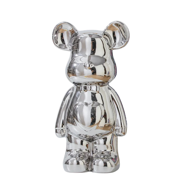 Grande figurine en céramique d'ours 27 x 14 x 10 cm Émaillage brillant Décoration intérieure Design Statue décorative pour commode étagère argenté